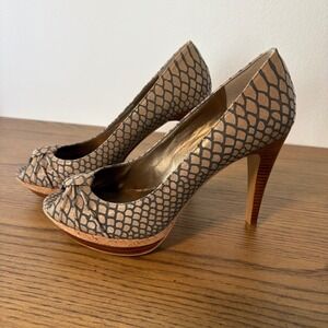 moda peep toe heels snakeskin print bow detail cork wedge platform pumps 7m